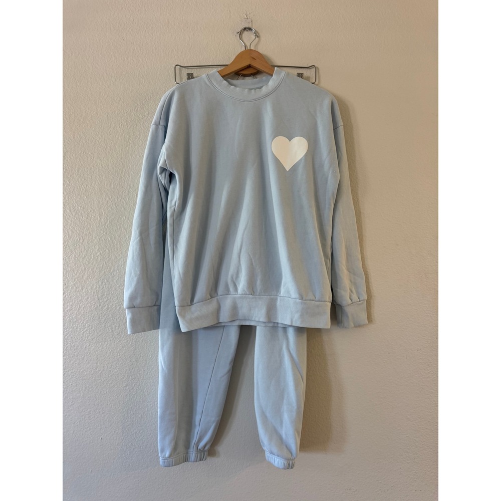 SPRWMN Heart Sweatshirt Jogger Set XS Light Blue Matching Lounge Set Excellent